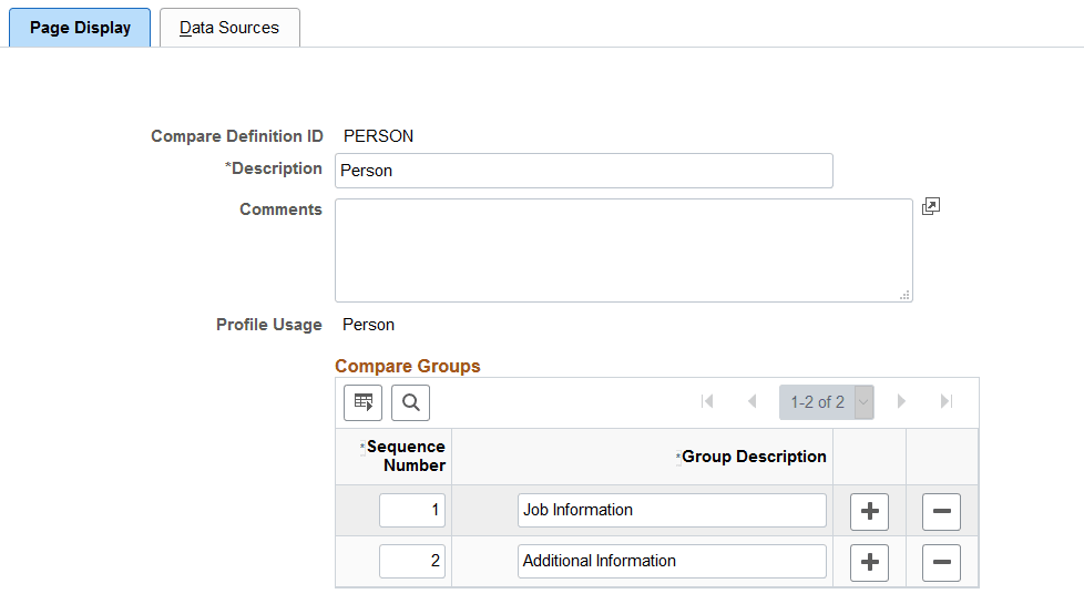 Fluid Compare Configuration - Page Display Page