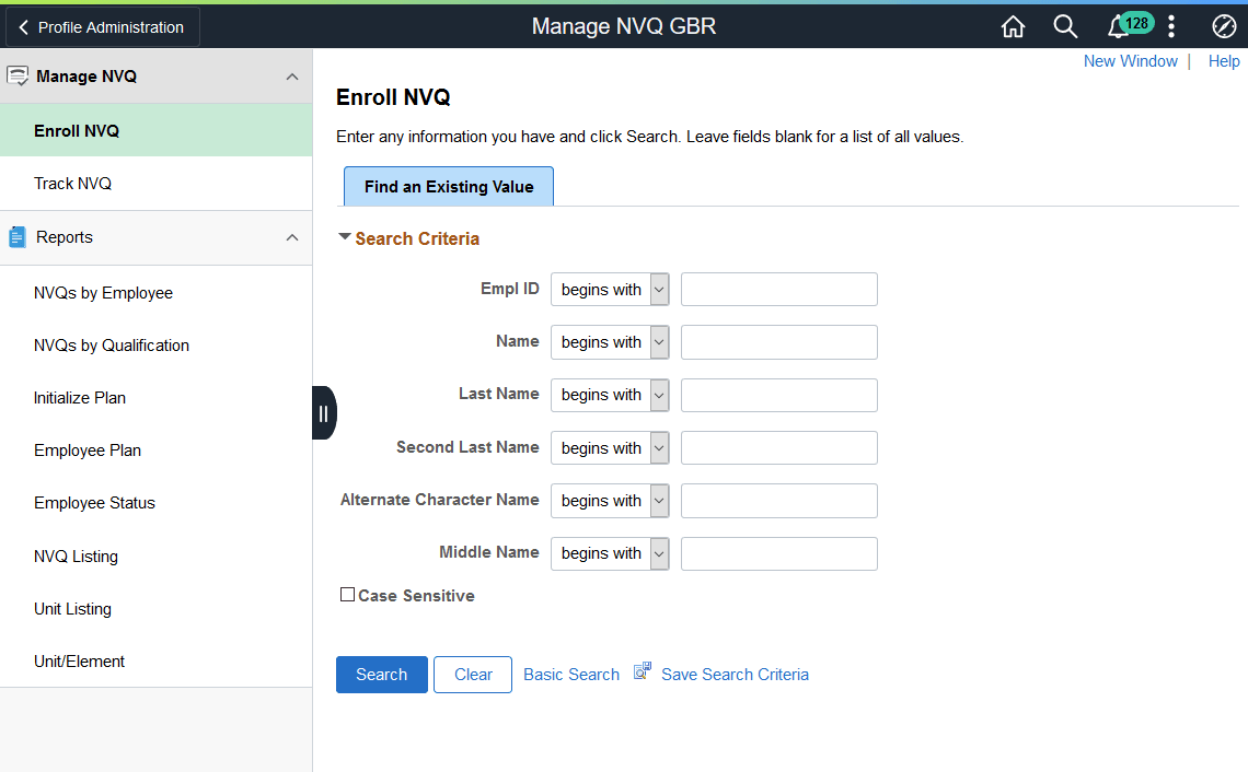 Manage NVQ GBR application start page
