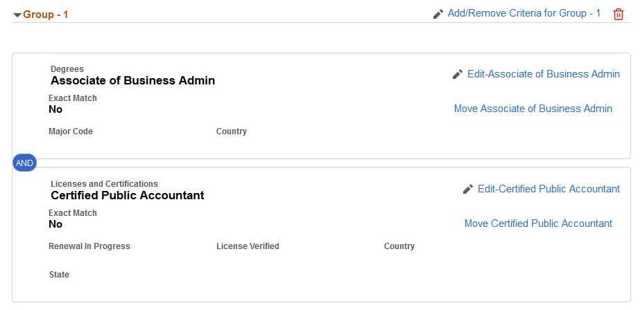Group criteria using a touch screen or accessibility mode