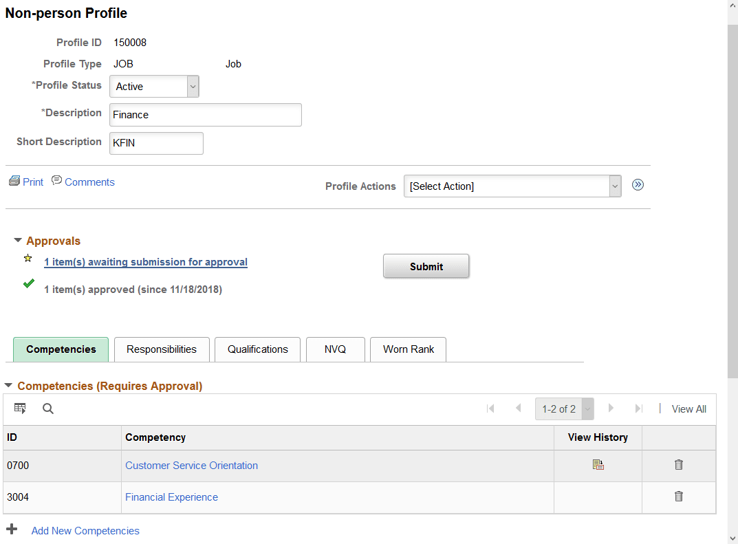 Non-person Profile page (1 of 2)