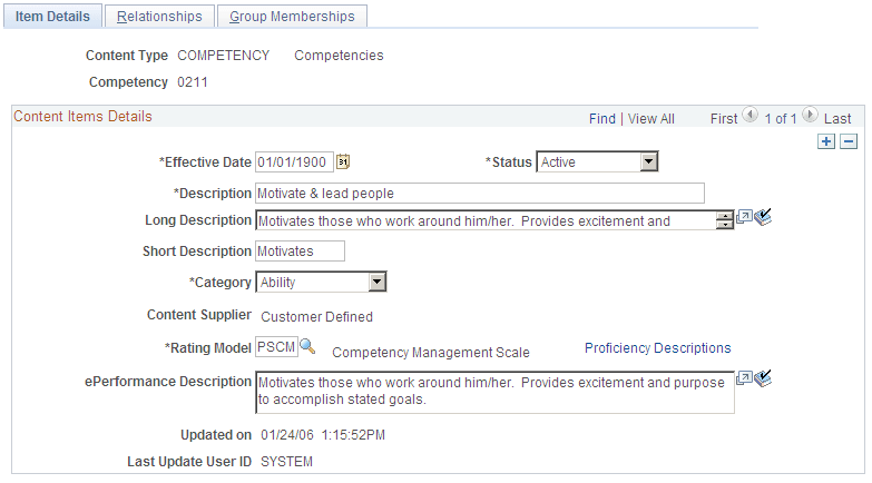 Content Items - Item Details page
