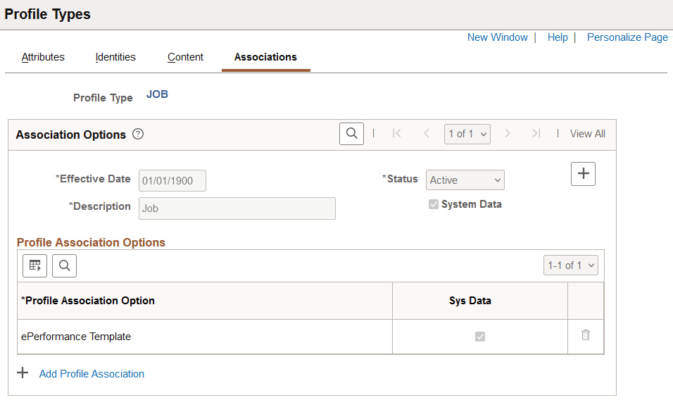 Profile Types - Associations page