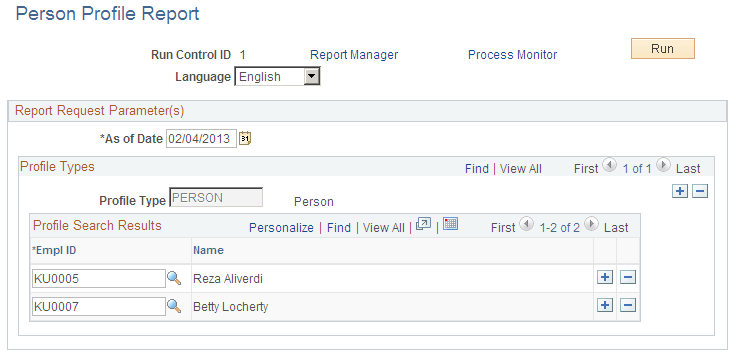 Person Profile Report page