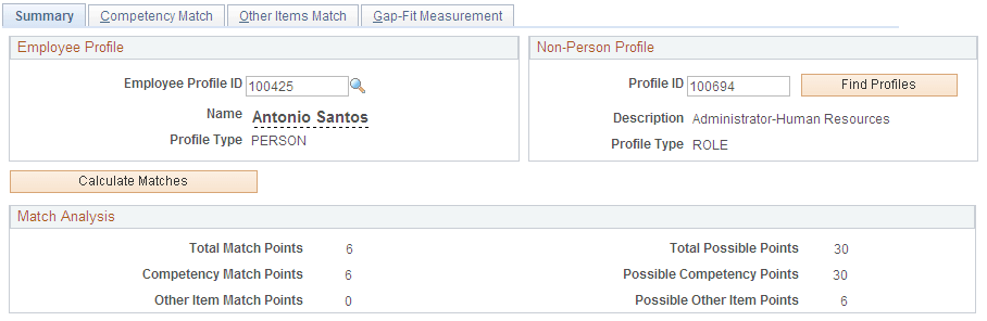 Employee Profile Matching - Summary page