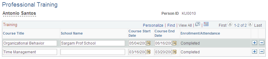 Professional Training page