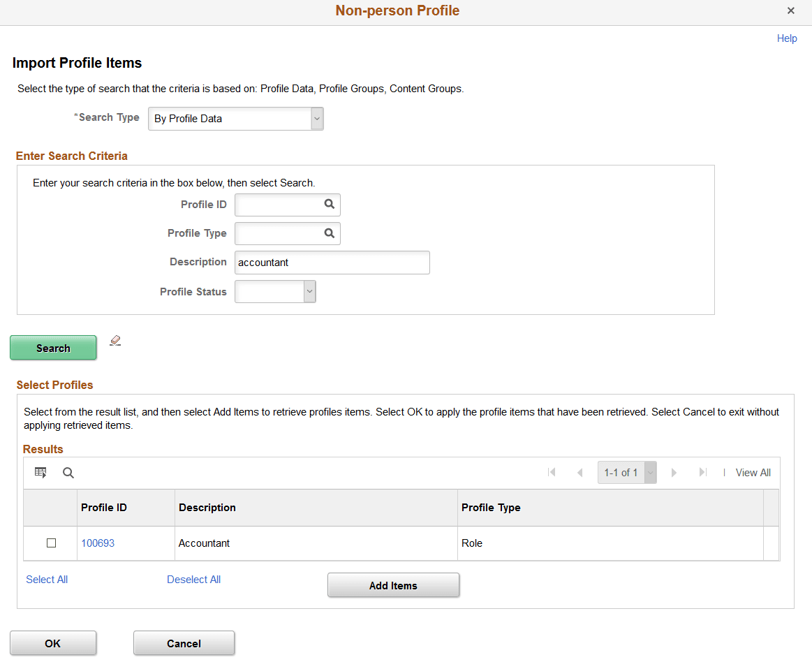 Import Profile Items page