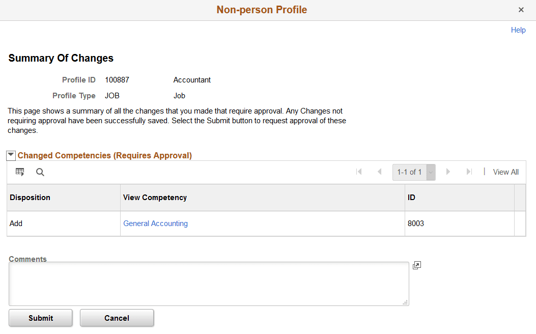 Non-person Profile - Summary of Changes page
