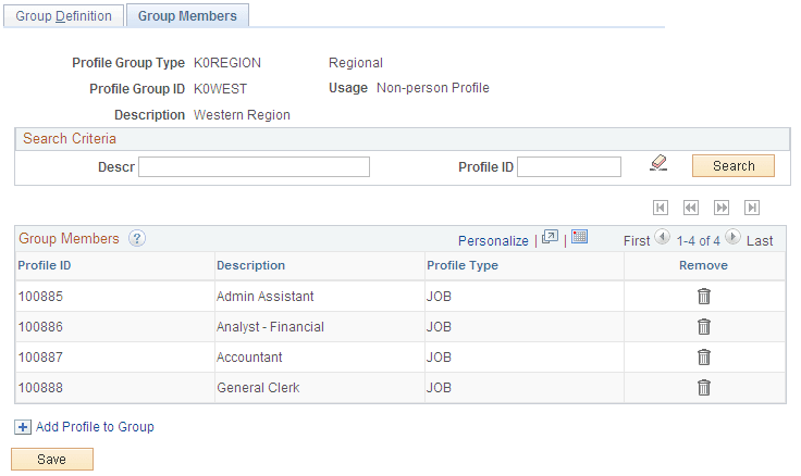 Profile Groups - Group Members page