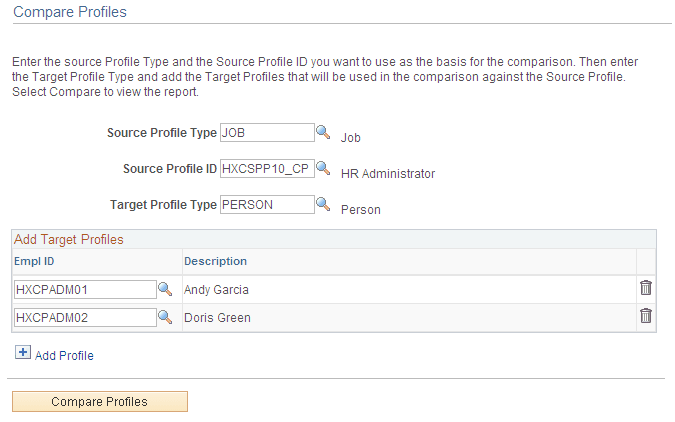 Compare Profiles page