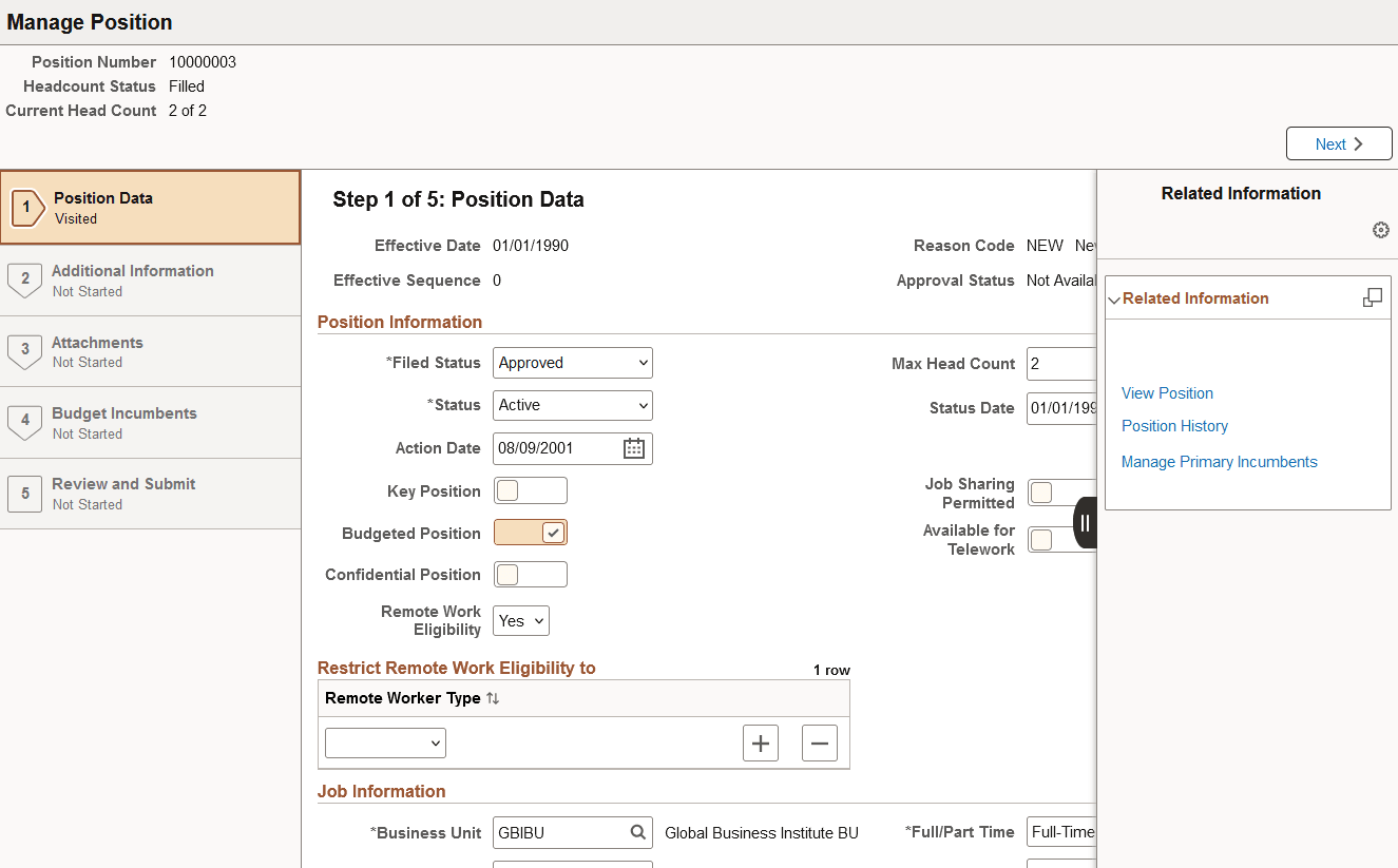 Supplementary Panel for the Manage Position pages