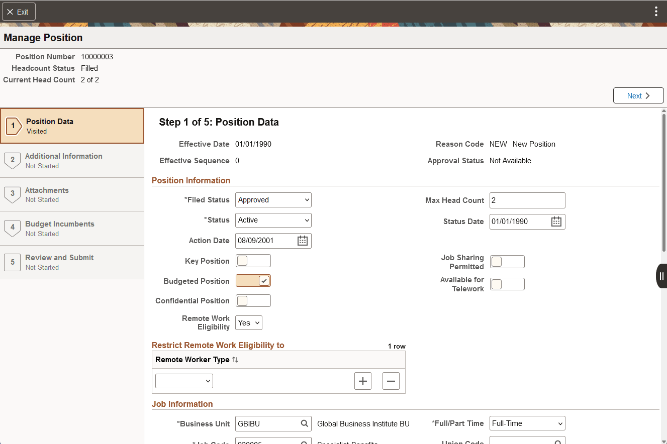 Manage Position or Create Position page layout