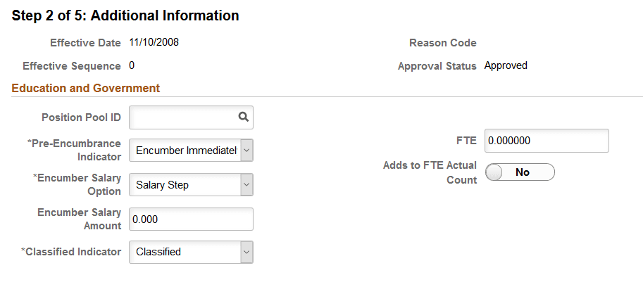 Manage Position or Create Position - Additional Information page