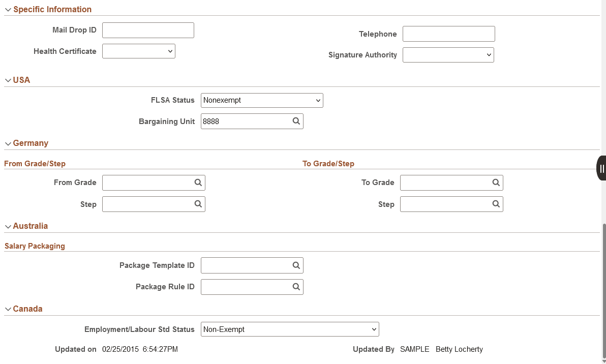 Manage Position or Create Position - Position Data page (3 of 3)