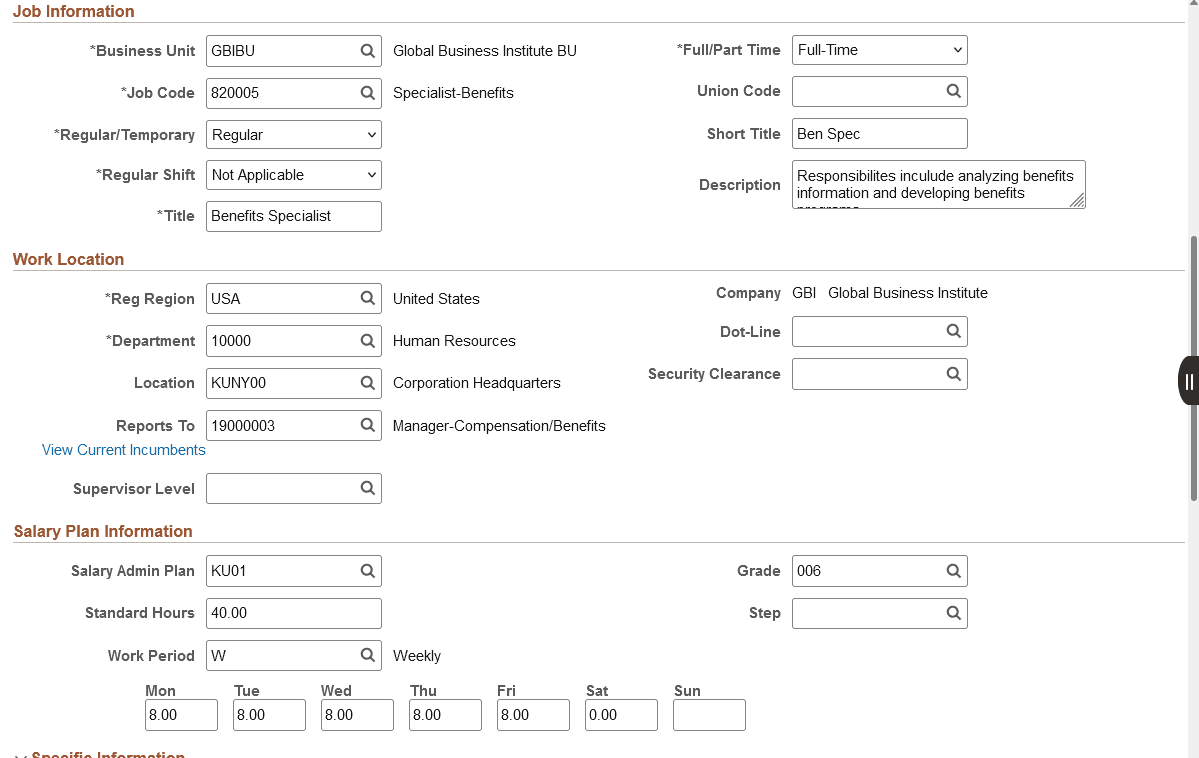 Manage Position or Create Position - Position Data page (2 of 3)