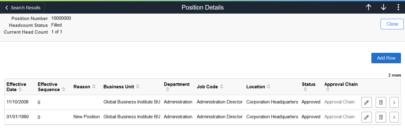Position Details page