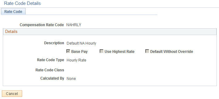 Rate Code Details page