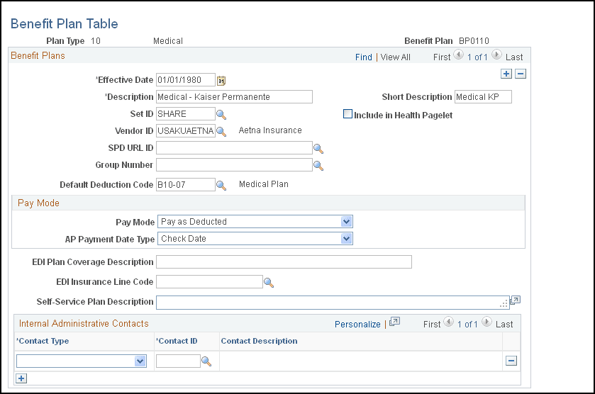 Benefit Plan Table page