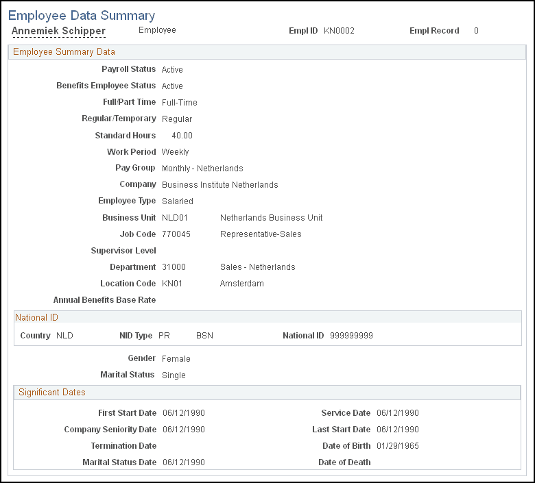 Employee Data Summary page