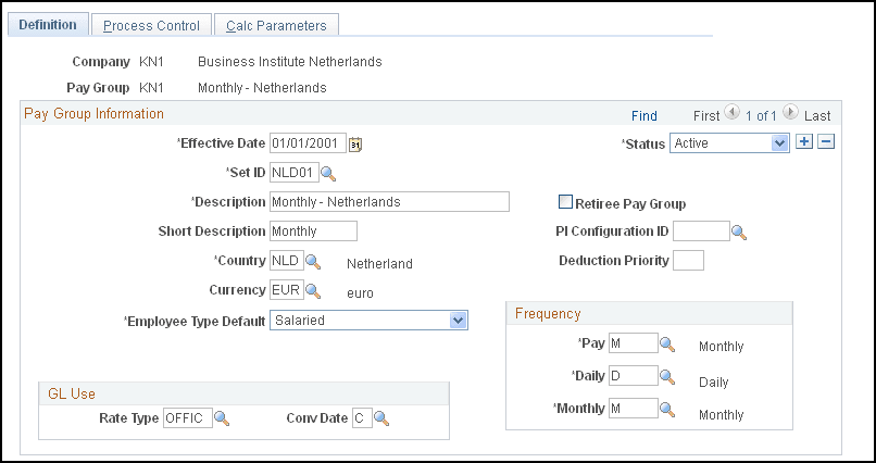 Pay Group Table - Definition page