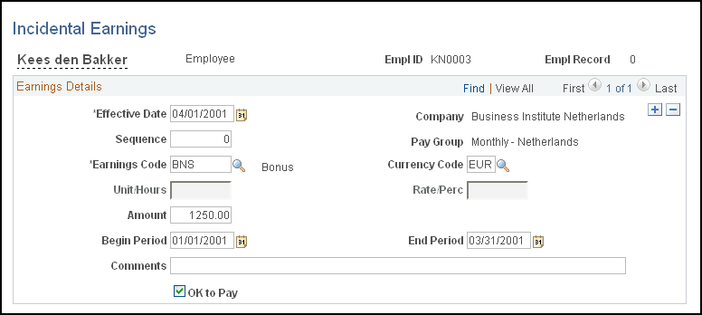 Incidental Earnings page