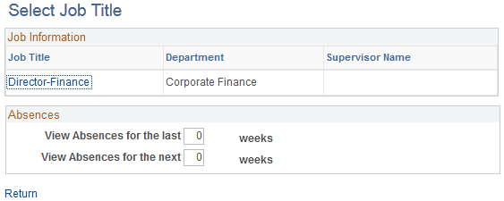 Select Job Title page for the Manager Leave Summary pagelet