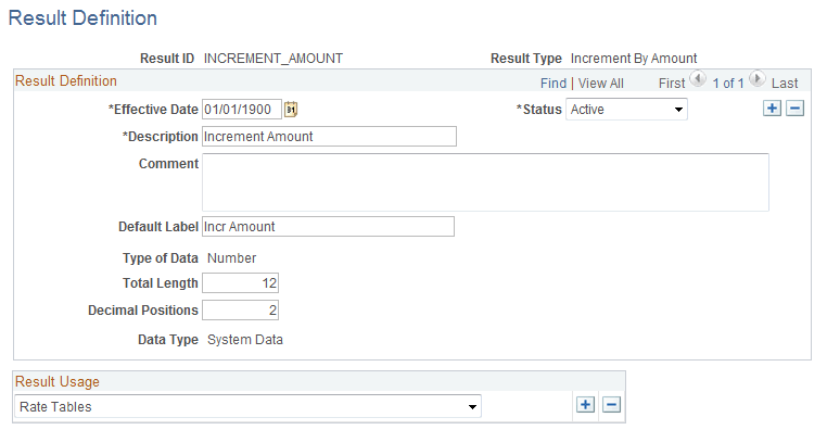 Result Definition page - INCRBYAMT result type