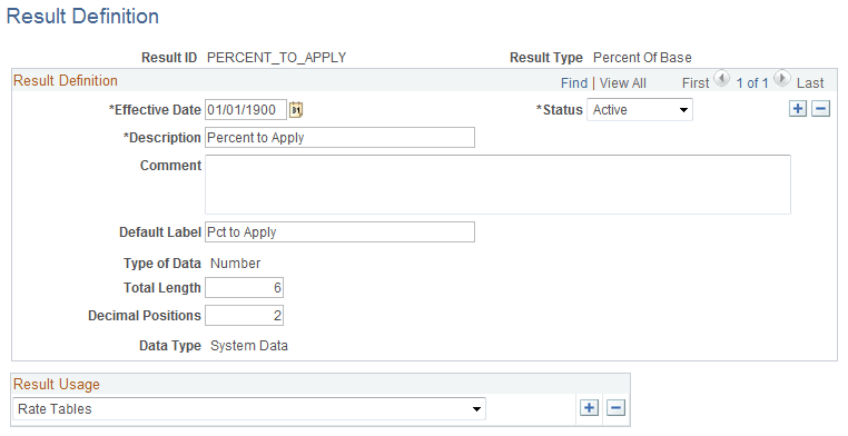Result Definition page - PCNTOFBASE result type