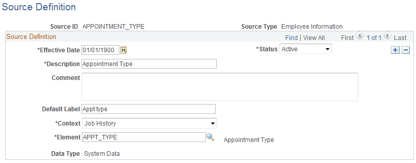 Source Definition page - EMPINFO source type