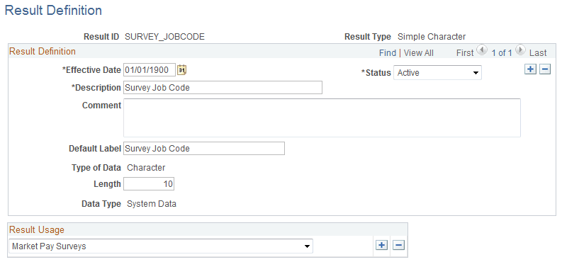 Result Definition page - SIMPLECHAR result type