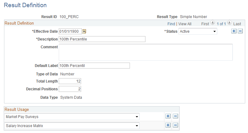 Result Definition page - SIMPLENUM result type