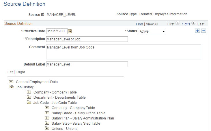 Source Definition page - EMPRELATED source type (1 of 2)