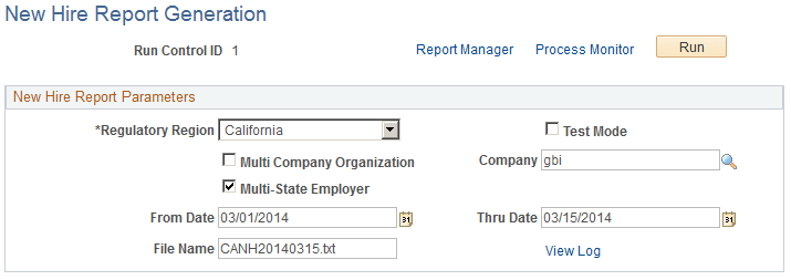 New Hire Report Generation page