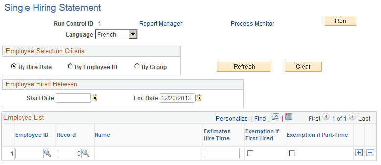 Single Hiring Statement page