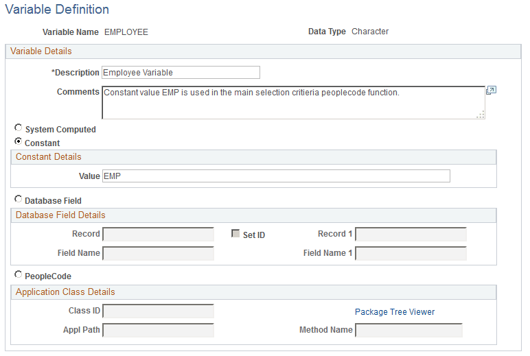 Variable Definition page