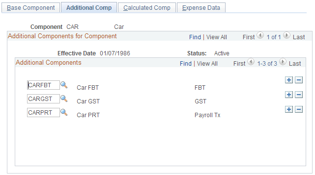 Package Components - Additional Comp page