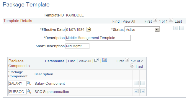 Package Template page