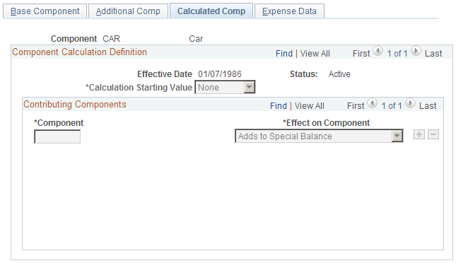 Package Components - Calculated Comp page