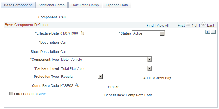 Package Components - Base Component page