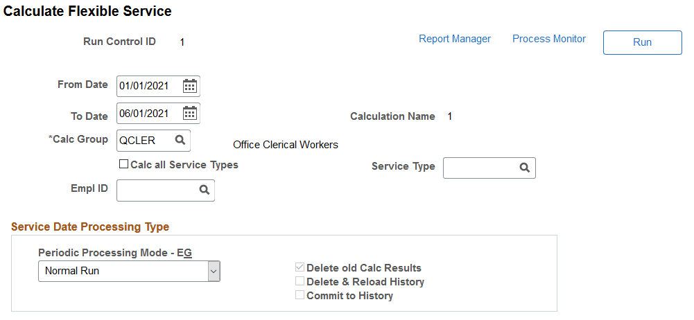 Calculate Flexible Service page