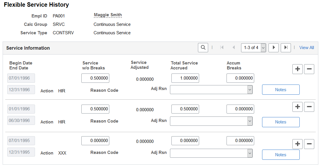 Flexible Service History page