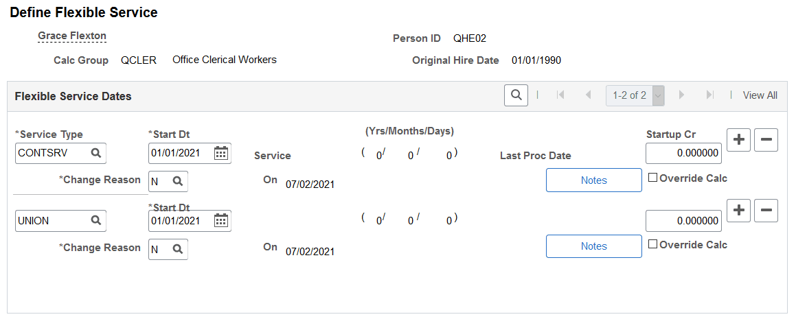 Define Flexible Service page
