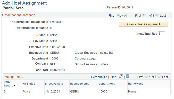 Add Host Assignment page