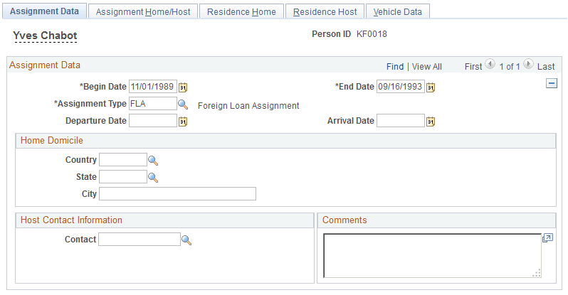Assignment Data page