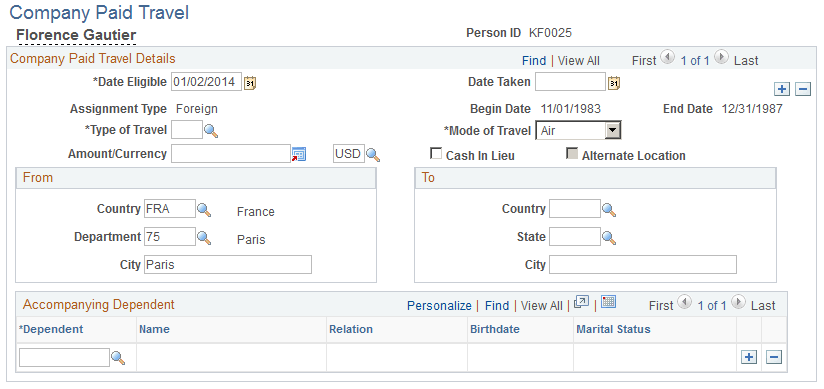Company Paid Travel page