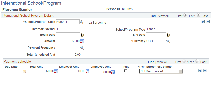 International School/Program page
