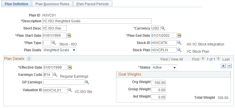 Plan Definition page