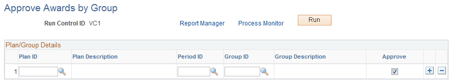 Approve Awards by Group page