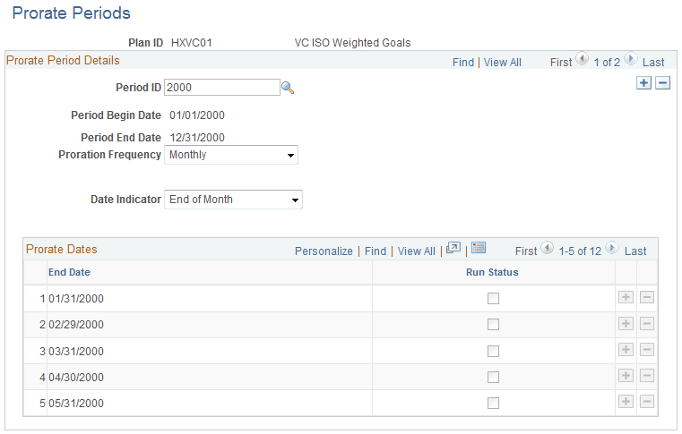 Prorate Periods page