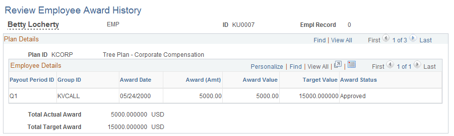 Review Employee Award History page
