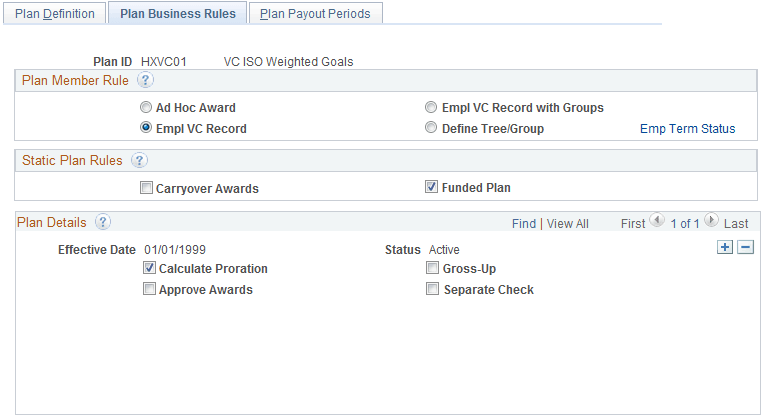 Plan Business Rules page
